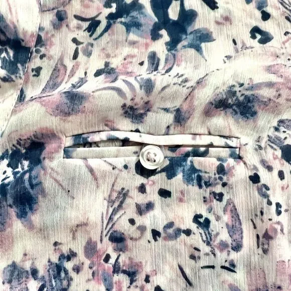 Kut from the Kloth Jasmine Pink Blue Floral Semi-Sheer Button Roll-Tab Blouse XS - Picture 4 of 10